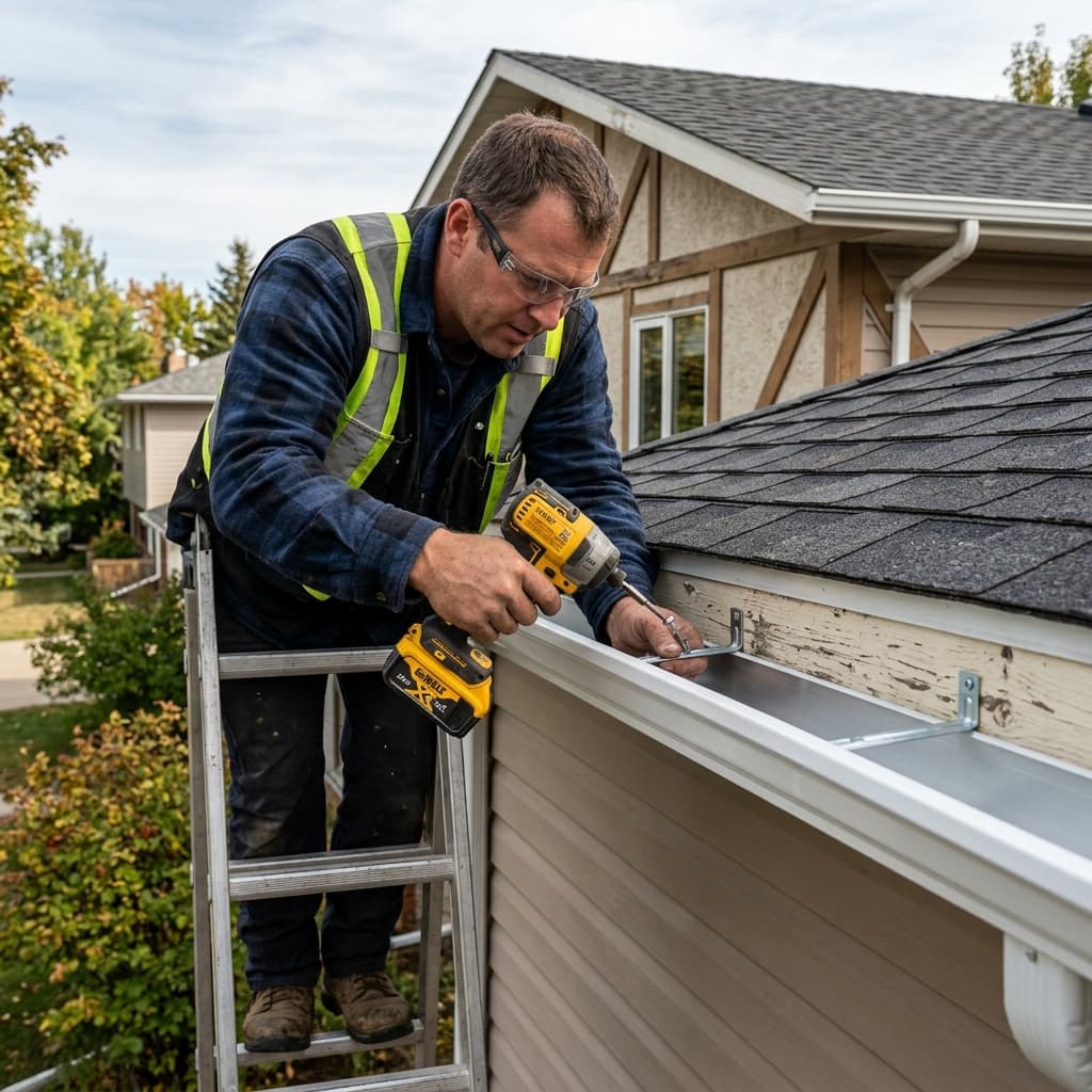 Eavestrough cleaning and installation services in Lacombe Alberta by PeakFlow